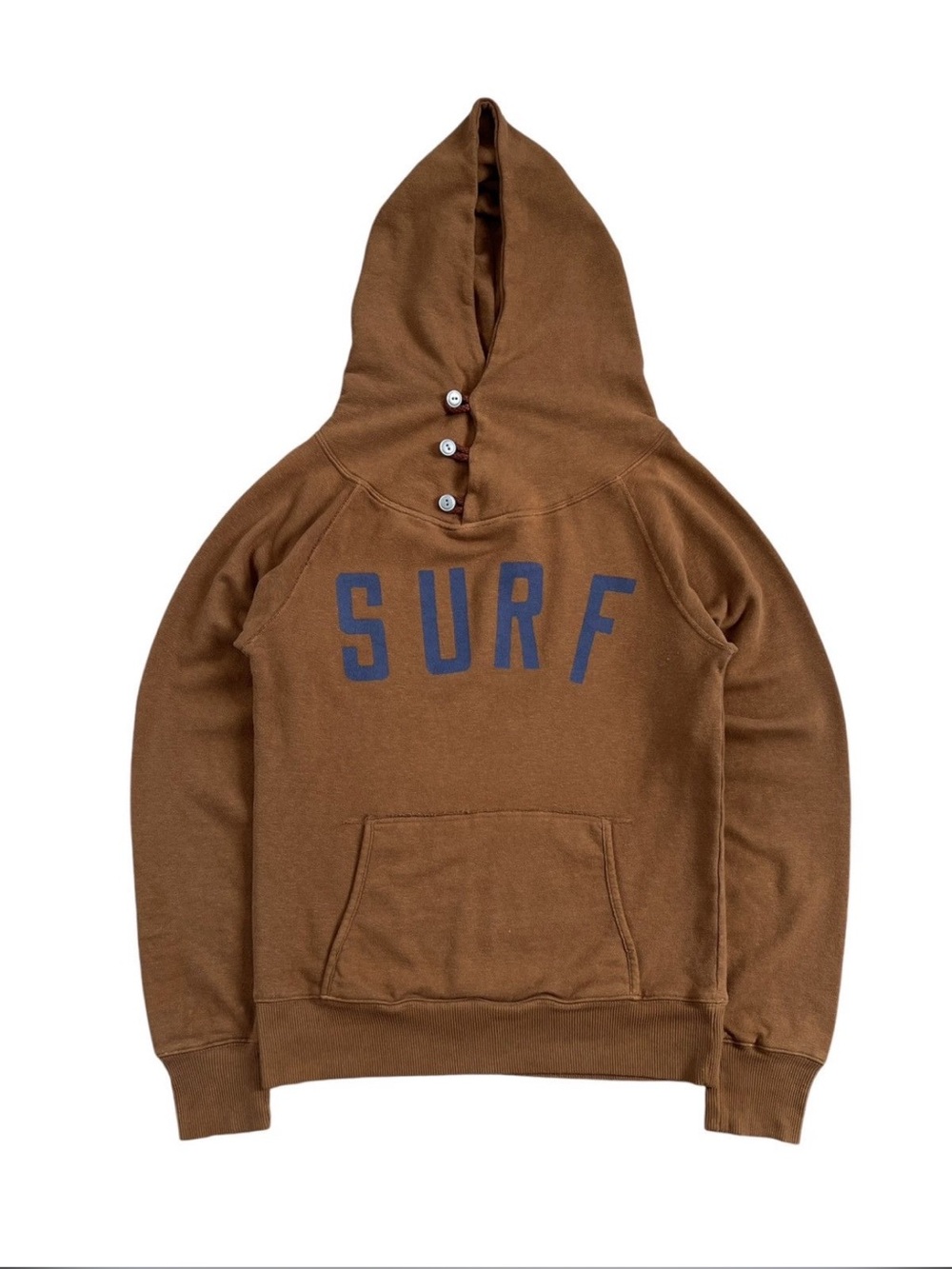 Kapital Brown Hooded Pullover with Navy 'SURF' Print
